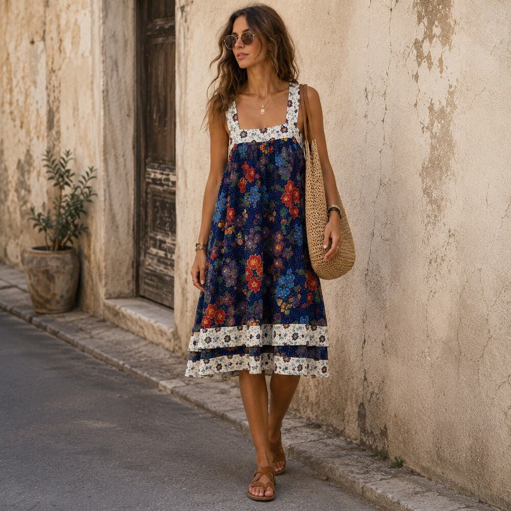 NWT Warm Margaritaville Silk Floral Tiered Boho Midi Dress Small